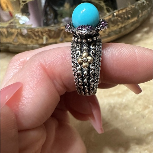 Barbara bixby sleeping beauty turquoise and rhodalite 14k clad ring - Picture 2 of 4